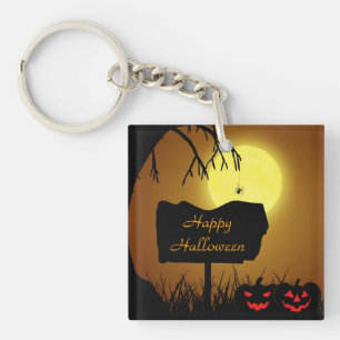 Happy Halloween Jack O Lantern Pumpkins Key Ring