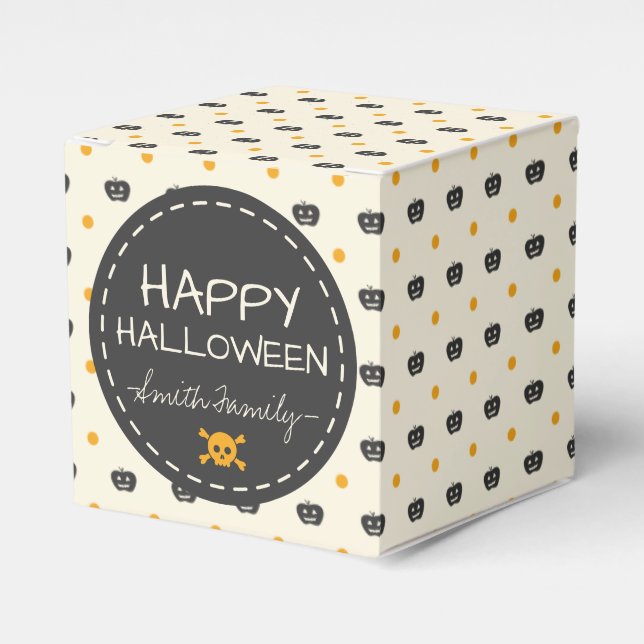 Happy Halloween. Jack O Lantern White Polka Dots Favour Box (Front Side)