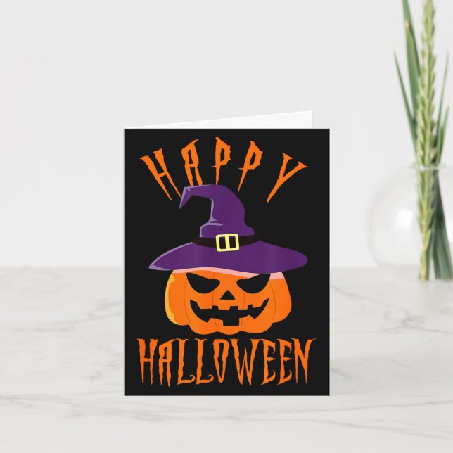 Happy halloween jack o lantern witch hat trick or card (Front)