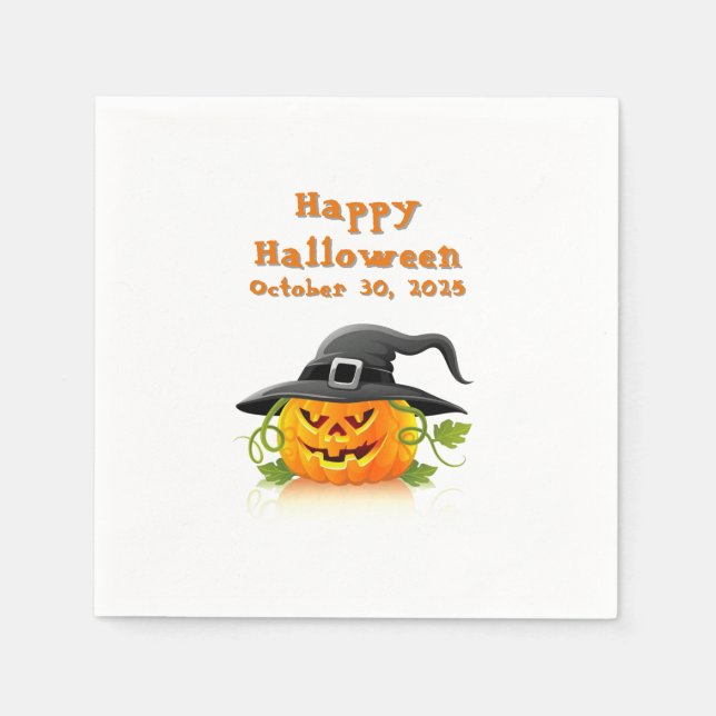 Happy Halloween Jack-o-lantern with Witch hat Napkin (Front)