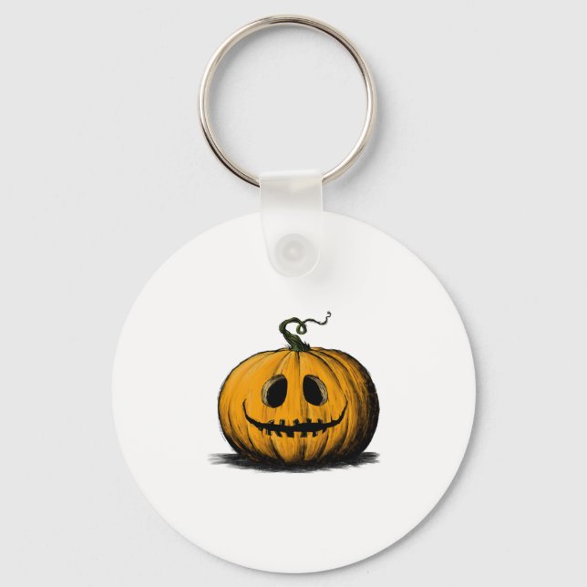 Happy Halloween Jack O'Lantern Adult Natural Key Ring (Front)
