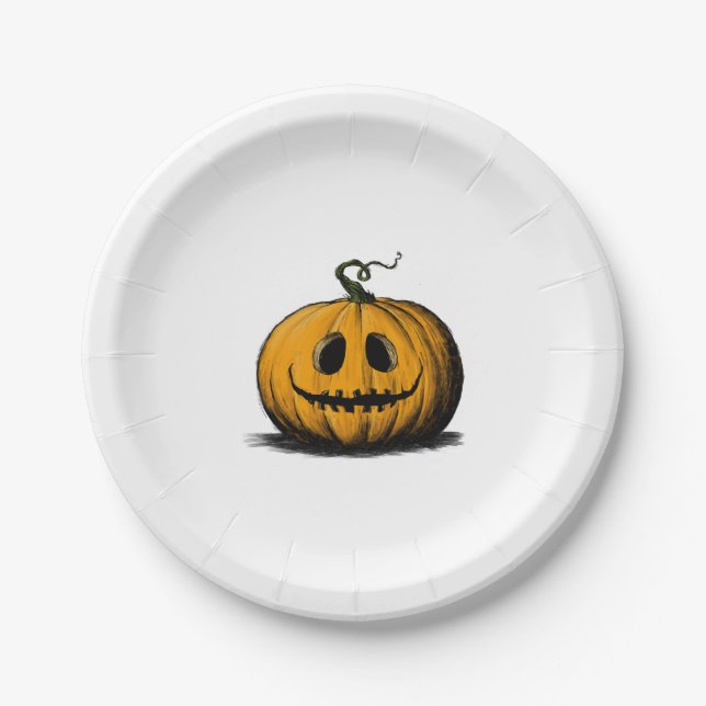 Happy Halloween Jack O'Lantern Adult Natural Paper Plate (Front)