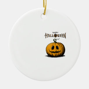 Happy Halloween Jack O'Lantern Adult Orange Tshirt Ceramic Ornament