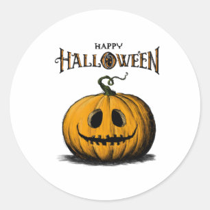 Happy Halloween Jack O'Lantern Adult Orange Tshirt Classic Round Sticker