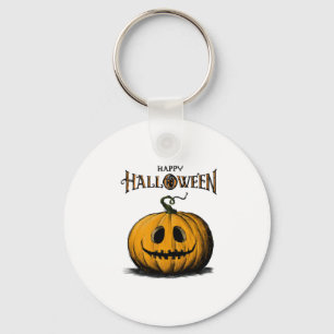 Happy Halloween Jack O'Lantern Adult Orange Tshirt Key Ring