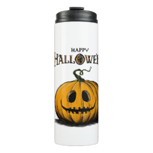 Happy Halloween Jack O'Lantern Adult Orange Tshirt Thermal Tumbler
