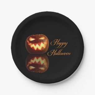 Happy Halloween Jack O'Lantern Black and Orange Paper Plate