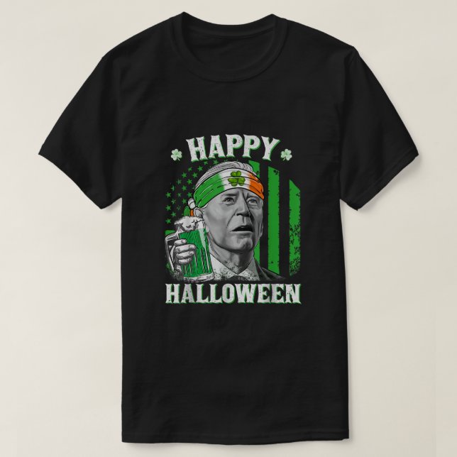 Happy Halloween Joe Biden St Patricks Day Leprecha T-Shirt (Design Front)