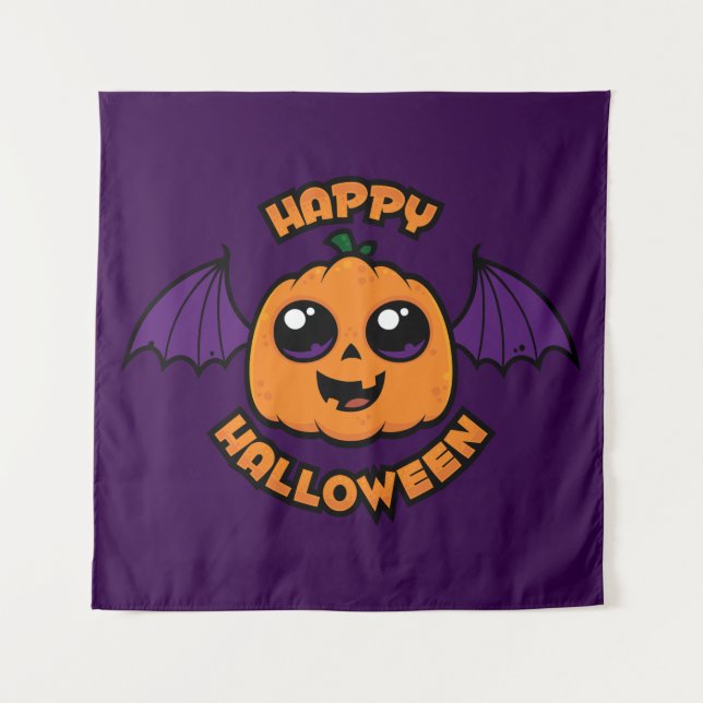 Happy Halloween Kawaii Pumpkin Spooky Cuteness Tapestry (Front)