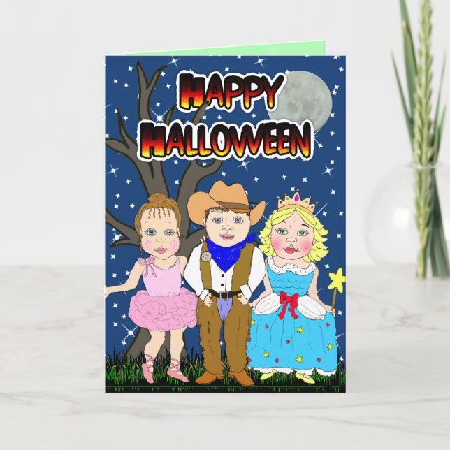 Happy Halloween Kid  Cowboy, Princess, Ballerina Card (Front)