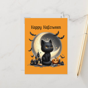 Happy Halloween kids black cat Holiday Postcard