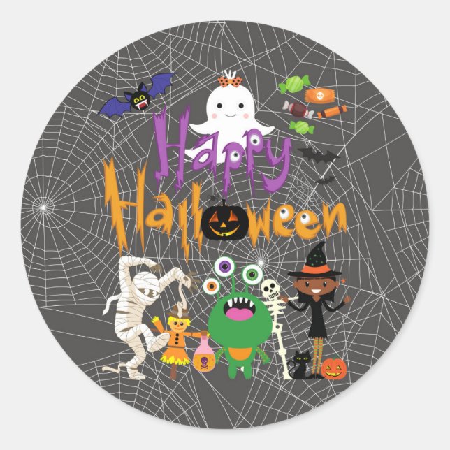 Happy Halloween Kids Cute and Spooky  Classic Round Sticker (Front)