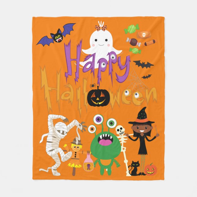 Happy Halloween Kids Cute and Spooky Fleece Blanke (Front)