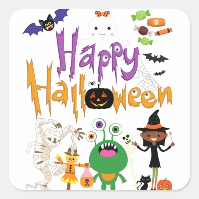Happy Halloween Kids Cute and Spooky    Square Sticker (Front)