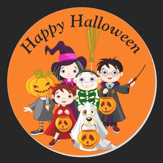 Happy Halloween Kids in Costume Classic Round Sticker (Creator Uploaded)