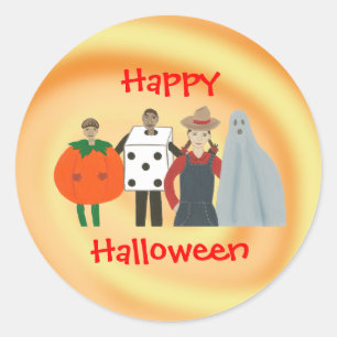 Happy Halloween Kids in Costumes Stickers