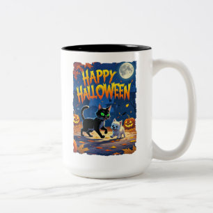 Happy Halloween Kitten and Puppy! Two-Tone Coffee Mug