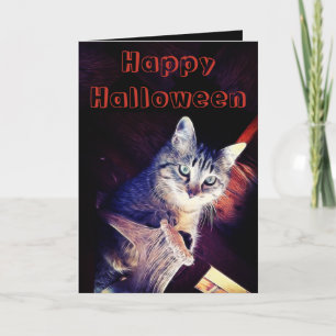 Happy Halloween Kitty In Rafters Photograph Card