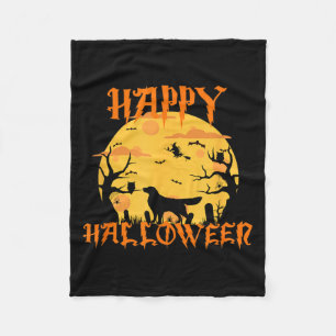 Happy Halloween Lab Golden Retriever Dog Black Cat Fleece Blanket
