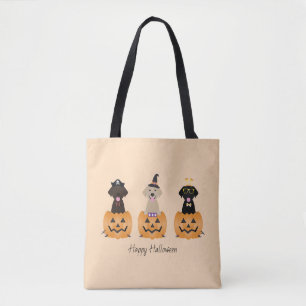 Happy Halloween Labrador Retriever Dogs Pumpkin Tote Bag