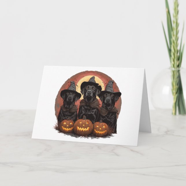 Happy Halloween Labrador Retriever Dogs Witch Hats Card (Front)