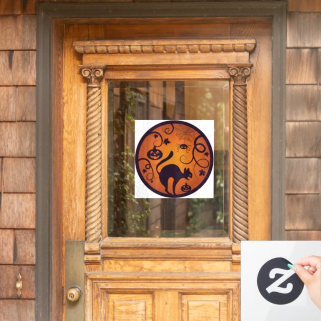 Happy Halloween lantern black cat spiders and bats (Home Door)