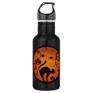 Happy Halloween lantern black cat spiders and bats 532 Ml Water Bottle