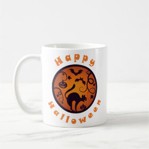 Happy Halloween lantern black cat spiders and bats Coffee Mug