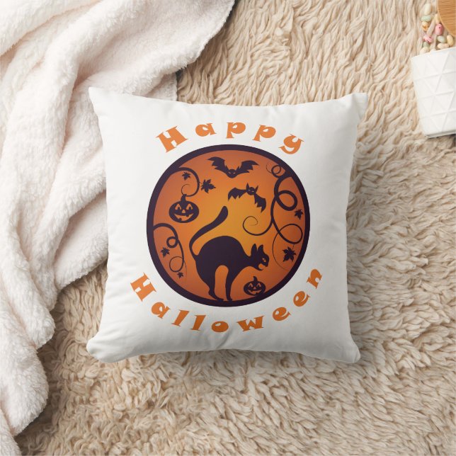 Happy Halloween lantern black cat spiders and bats Cushion (Blanket)