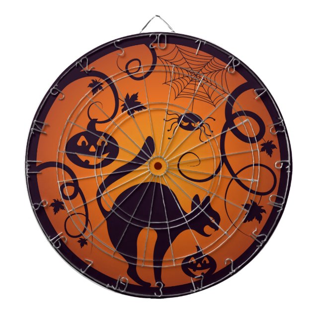 Happy Halloween lantern black cat spiders and bats Dartboard (Front)