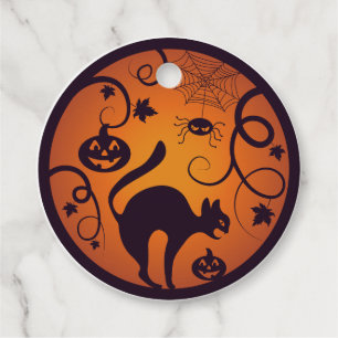 Happy Halloween lantern black cat spiders and bats Favour Tags