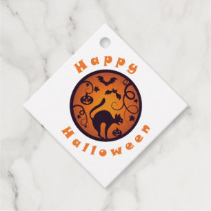 Happy Halloween lantern black cat spiders and bats Favour Tags