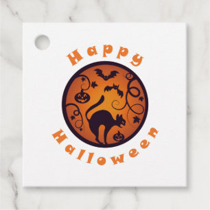 Happy Halloween lantern black cat spiders and bats Favour Tags