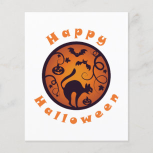 Happy Halloween lantern black cat spiders and bats Flyer