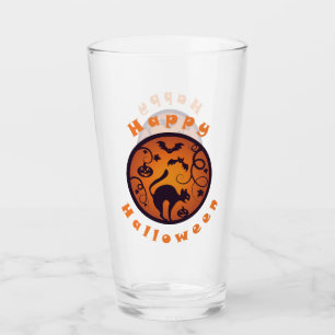 Happy Halloween lantern black cat spiders and bats Glass