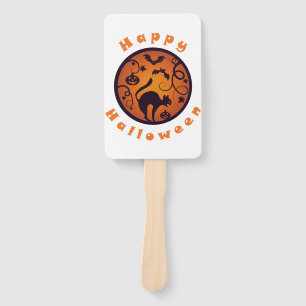 Happy Halloween lantern black cat spiders and bats Hand Fan
