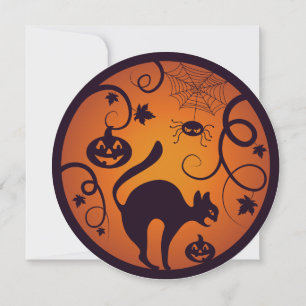Happy Halloween lantern black cat spiders and bats Holiday Card