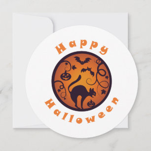 Happy Halloween lantern black cat spiders and bats Invitation