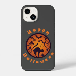 Happy Halloween lantern black cat spiders and bats iPhone 14 Case