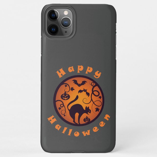 Happy Halloween lantern black cat spiders and bats iPhone Case (Back)
