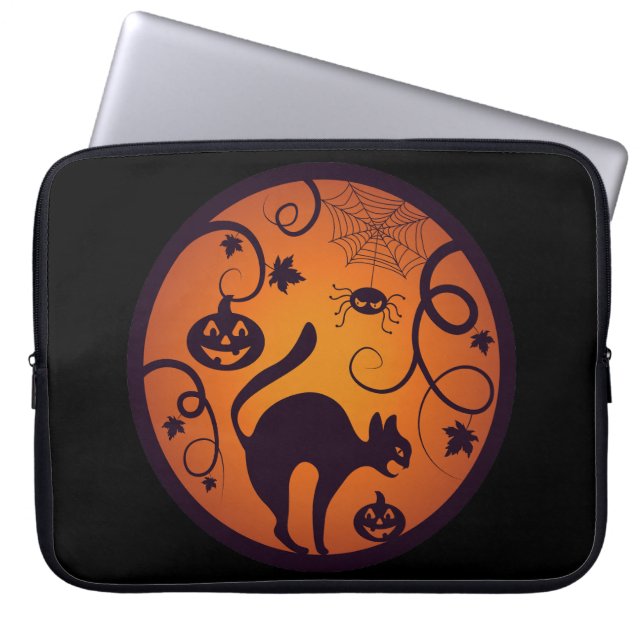Happy Halloween lantern black cat spiders and bats Laptop Sleeve (Front)