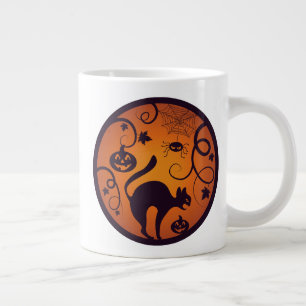 Happy Halloween lantern black cat spiders and bats Large Coffee Mug