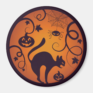 Happy Halloween lantern black cat spiders and bats Magnet
