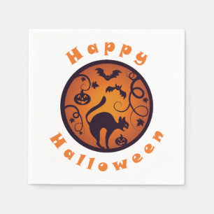 Happy Halloween lantern black cat spiders and bats Napkin