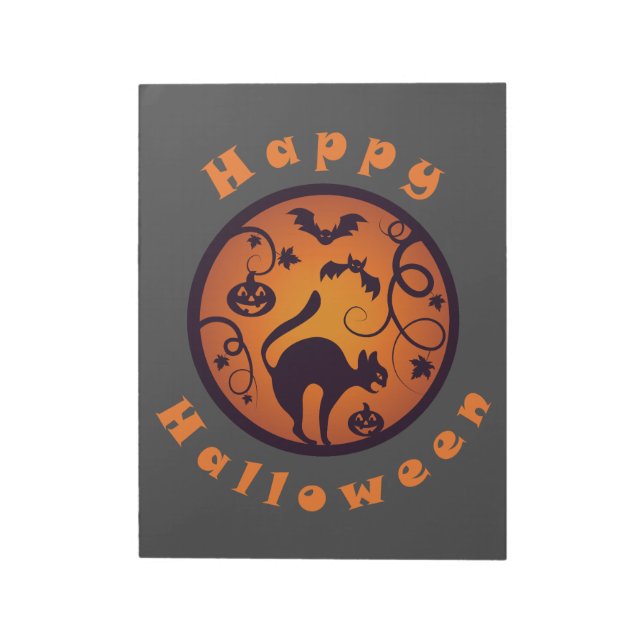 Happy Halloween lantern black cat spiders and bats Notepad (Rotated)