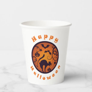 Happy Halloween lantern black cat spiders and bats Paper Cups