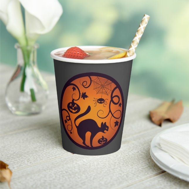 Happy Halloween lantern black cat spiders and bats Paper Cups (Insitu)