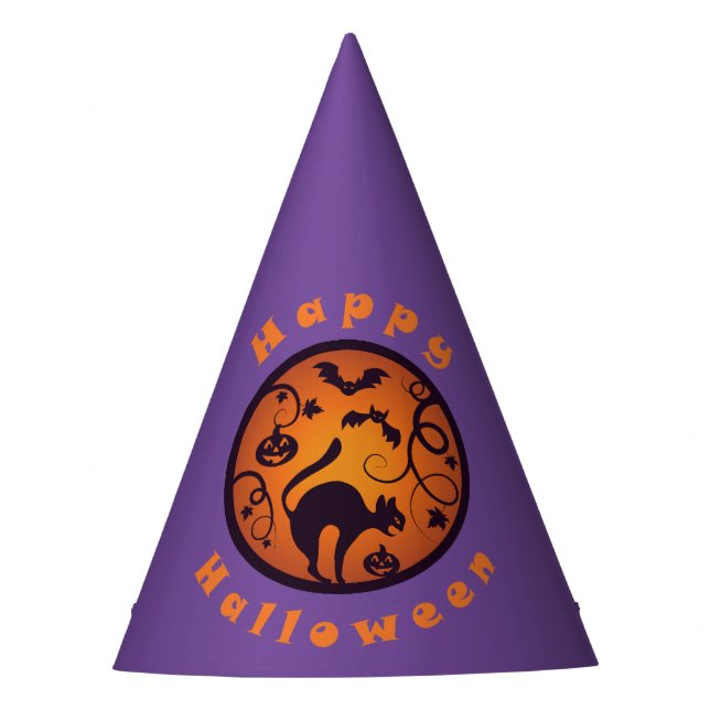 Happy Halloween lantern black cat spiders and bats Party Hat (Front)