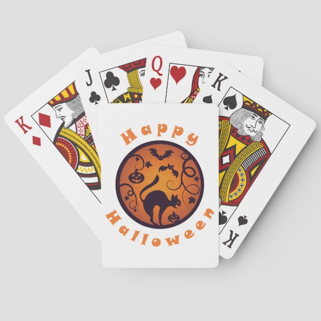 Happy Halloween lantern black cat spiders and bats Playing Cards (Back)
