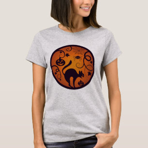 Happy Halloween lantern black cat spiders and bats T-Shirt